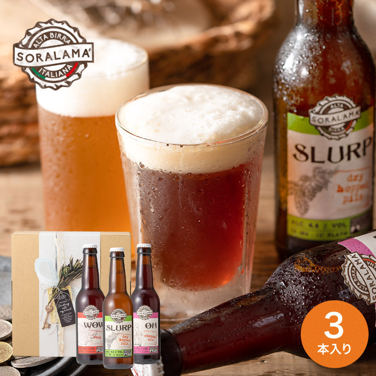 送料無料 （酒類）イタリア クラフトビール Soralama 3種飲み比べセット（のし、包装、メッセージカード不可）